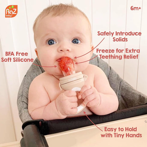 RaZbaby Baby Fruit Feeder/Food Feeder Pacifier, Infant Teething Toy Teether 6M+, Add Baby's Favorite Frozen Fruit or Fresh Food for Teething Relie...