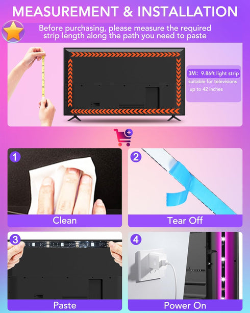 LED Lights for TV, 13.1ft RGB Strip Lights for TV Behind 45-60in TV, Bluetooth APP Remote Control Music Sync TV Backlight for Bedroom Gaming Room...