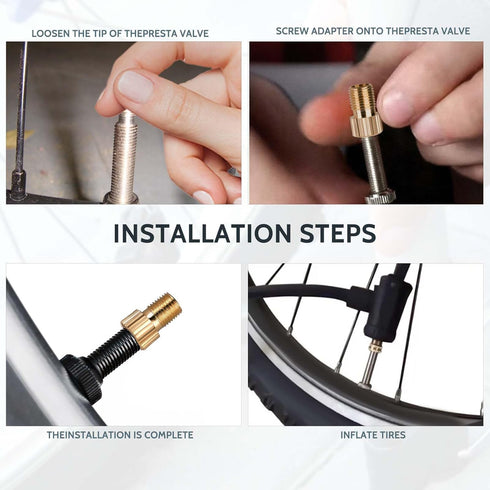 Brass Presta Valve Adaptor, 5 PCS Convert Presta to Schrader Bike Pump Adapter with Rubber Seal Rings, Inflate Tire Using Standard Pump or Air Com...