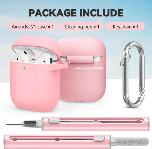 Airpods Case Cover 2&1(2019) with Cleaner Kit,Soft Silicone Protective Case for Apple AirPods 2nd/1st Generation Charging Case with Keychain,Shock...