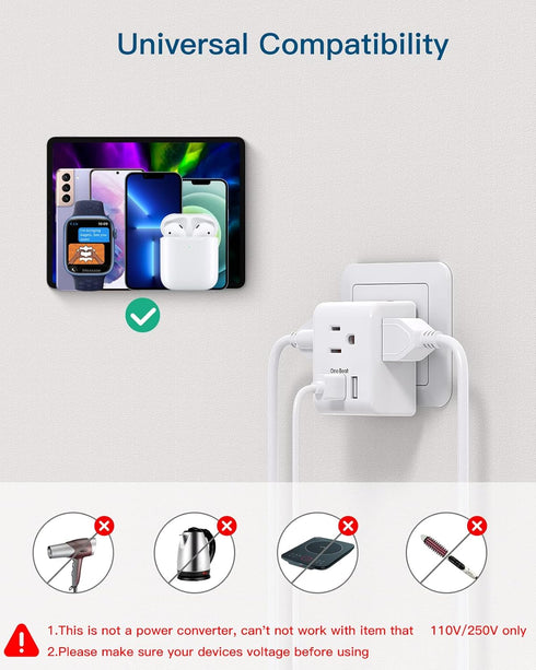European Travel Plug Adapter, International Power Plug Adapter with 3 Outlets 3 USB Charging Ports(1 USB C), Type C Plug Adapter Travel Essentials...