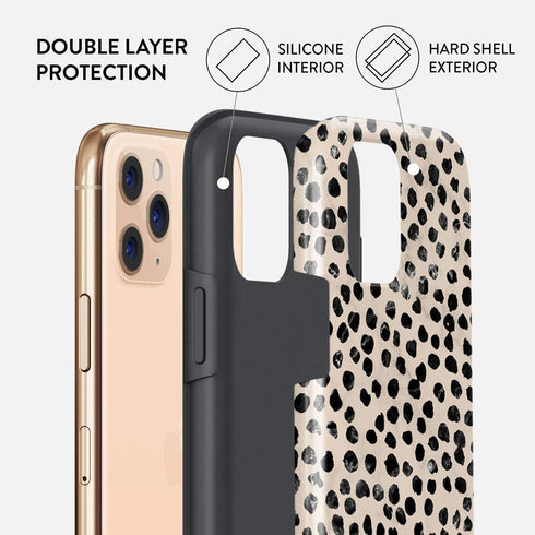 BURGA Phone Case Compatible with iPhone 11 PRO - Hybrid 2-Layer Hard Shell + Silicone Protective Case -Black Polka Dots Pattern Nude Almond Latte ...