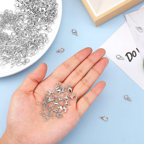 600 Pieces Lobster Clasps and Open Jump Rings Set Lobster Claw Clasps and Closures for Jewelry Making and Bracelets Bracelet Hooks Jewelry Clips(W...