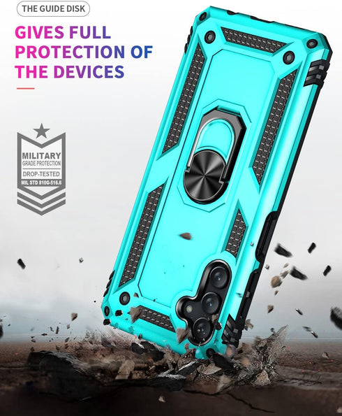 Androgate Phone Case for Galaxy A13 5G/ A04s, Green, Heavy Duty Protection with Ring Holder Stand, Military-Grade Shockproof Cover, HD Screen Prot...