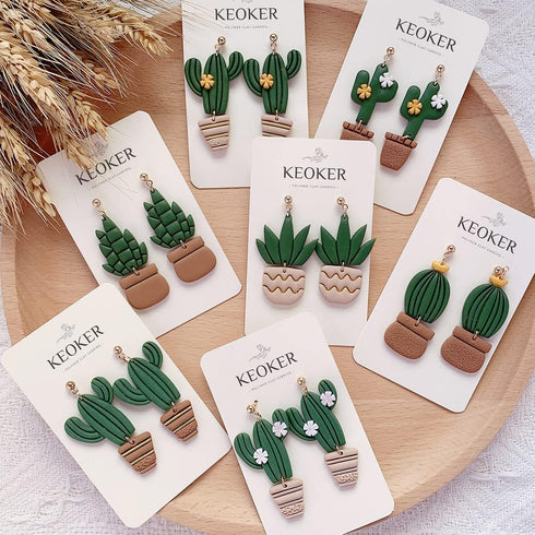 KEOKER Clay Cutters for Polymer Clay Jewelry, Cactus Polymer Clay Cutters for Earrings jewelry Making, 10 Shapes Potted Plant Clay Earrings Cutter...