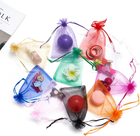 FOCCIUP 100 Pcs 3x4 Inches Mixed Color Organza Gift Bags with Drawstring for Christmas Wedding Birthday Party Favor...