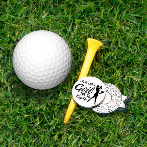 I Play Like A Girl Try to Keep Up Golf Ball Marker with Magnetic Hat Clip, Funny Golf Accessories and Golf Gifts for Women Her Wife Daughter, Birt...
