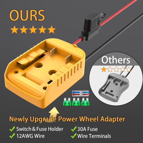 Power Wheels Adapter for Dewalt 20V Battery, Power Wheels Battery Converter Kit with Switch & Fuse & Wire Terminals & 12 AWG Wire for DIY (1-Pack)...