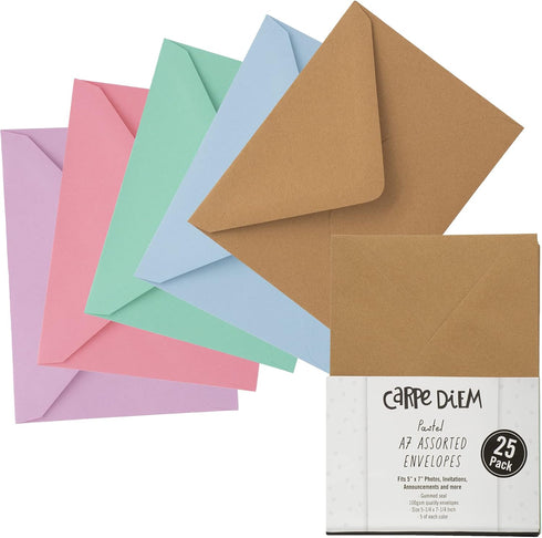 Pukka Pad, Carpe Diem Gummed Envelopes for Greeting Cards and Invitations - Pack of 25 Pastel Envelopes - A7, 5.25 x 7.25 in...