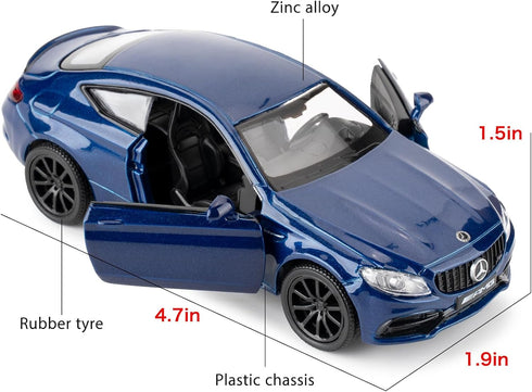 1:36 Benz C63 S AMG Car Model, Diecast Pull Back Model Toy Car, Doors Open, Collection Kids Toy for Aged 3 and up, Gift Blue...