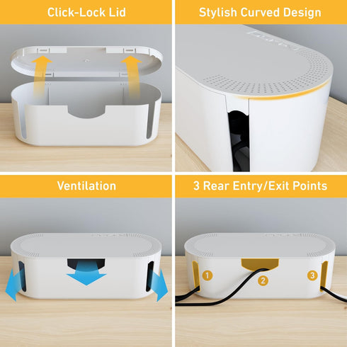 D-Line Cable Management Box, Power Strip Holder, Floor Outlet Hider, Desk Cord Organizer, Cover TV Wires, Wire Storage, Extension Hiders, Conceale...