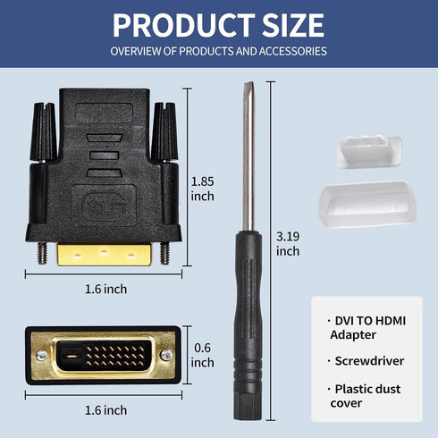 DVI to HDMI, Bidirectional DVI (DVI-D) to HDMI, Male to Female Adapter, 2-Pack?(24+1) Male Adapter with Gold-Plated for Computer, Monitor, Project...