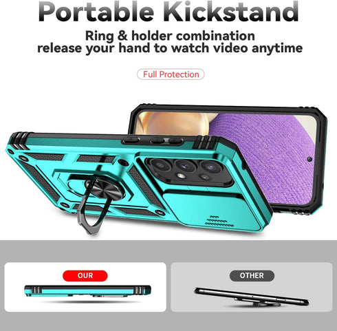 for Samsung Galaxy A35 5G Case with Camera Lens Cover HD Screen Protector, Dual Layer Military-Grade Drop Tested Magnetic Ring Holder Kickstand Pr...
