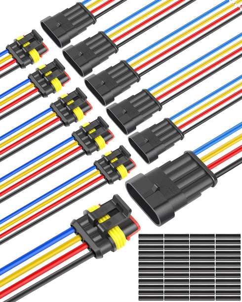 NAOEVO 4 Pin Connector Waterproof, 16 AWG 4 Wire Connectors, Automotive Electrical Connectors Male and Female Way with Heat Shrink Tubing for Car ...