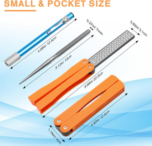 3PCS Garden Tool Sharpener, 2PCS Double-Sided Diamond Knife Sharpener/ 1PCS Retractable Diamond Sharpening Rod, Blade Sharpener Stone Pocket Knife...