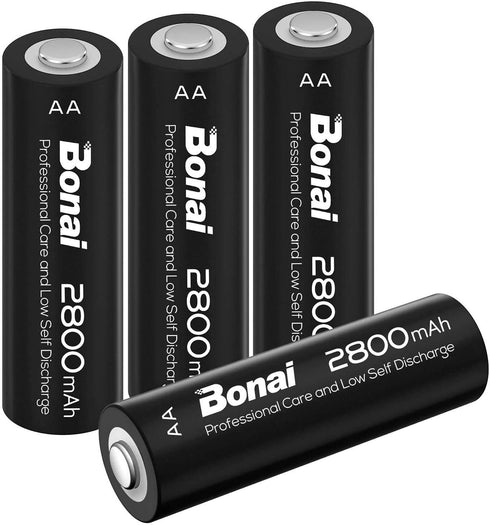 BONAI 4 Packs 2800mAh AA Rechargeable Batteries 1.2V Ni-MH Low Self Discharge High Capacity...
