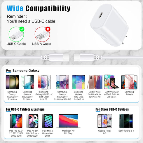 25W Samsung Fast Charger Block for iPhone 15 Pro Max/15 Pro/15+/15,Samsung Galaxy A15 5G A54 A14 A13 A53 A03s S24 S23 FE S22 S21,Z Flip 5,Z Fold 5...
