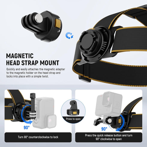 NEEWER Head Strap Mount for Action Camera, Magnetic Quick Release Head Mounted Head Belt Mount Compatible with GoPro Hero 12 11 10 9 8 DJI Osmo In...