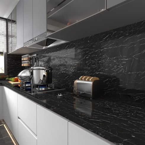 Glossy Black Marble Contact Paper 15.7 x 78.7 Inches Peel and Stick Wallpaper Vinyl Film Self Adhesive Removable Waterproof Wall Paper for Counter...