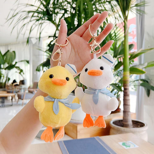 2Pcs White 14cm Duck Plush Keychain,Soft Fully Filled Lovely Cartoon Animal Doll Hanging Ornament,Portable Stuffed Duck Doll Plush Key Backpack Pe...