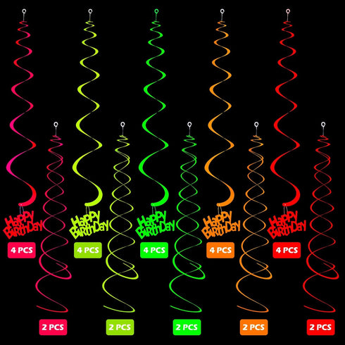 Sumind Neon Party Supplies Neon Balloons Black Light Balloons Decorations Glow in the Dark Party Supplies Streamers Hanging Swirls for Adults...