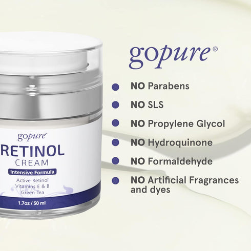 goPure Retinol Face Cream - Night Cream Anti Wrinkle & Face Moisturizer For Women - Retinol Cream for a Youthful-Looking Glow, 1.7oz....