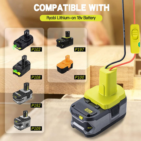 Upgraded 18V Battery Adapter for Ryobi 18V One+ Battery Adapter All-in-one Design of The Fuse and Switch Power Tool Battery Converter Kit 14 Gauge...