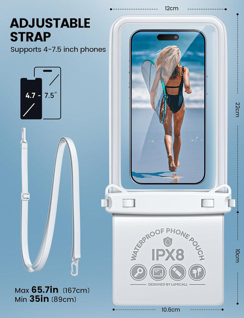 Lamcall Double Bag Waterproof Phone Pouch - IPX8 Waterproof Phone Case with Lanyard, Cell Phone Dry Bag Beach Essentials for iPhone 15/14/13 Pro/P...