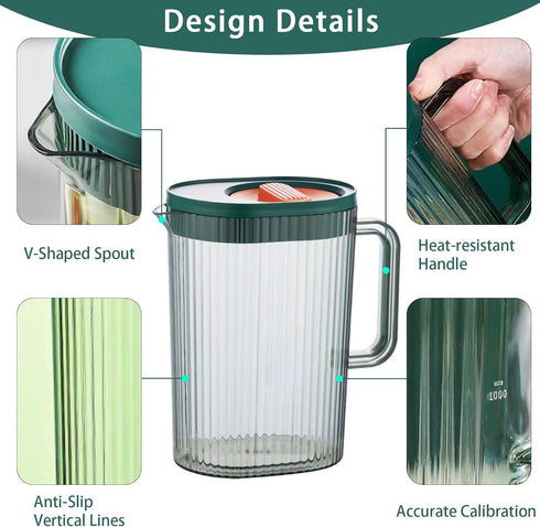 Plastic Water Pitcher with Lid and Handle - Durable Jug for Tea and Cold Juice - Heavy-Duty Clear Design 68oz/2L BPA-Free (White & Orange)...
