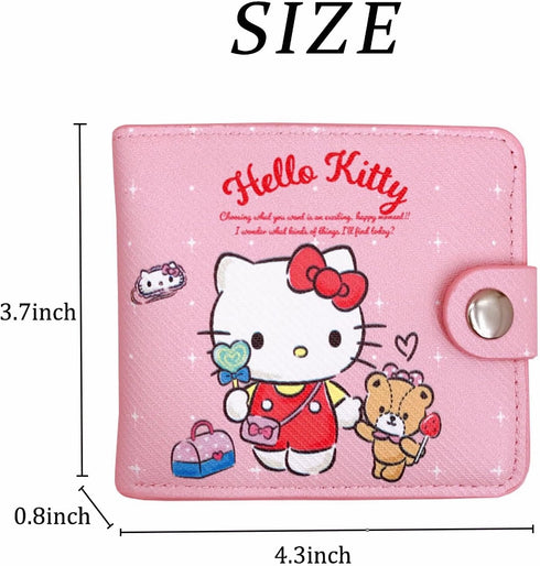 Cute Small Wallet for Women and Girls, Kawaii Leather Slim Purse Bifold Card Holder Coin Pocket and ID Window, 2Pcs Set...