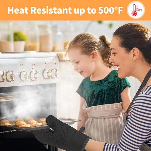 IXO Oven Mitts, Oven Gloves Heat Resistant 500°F with Non-Slip Silicone Surface Pot Holders, Kitchen Mitt with Soft Cotton Lining for Baking, Cook...