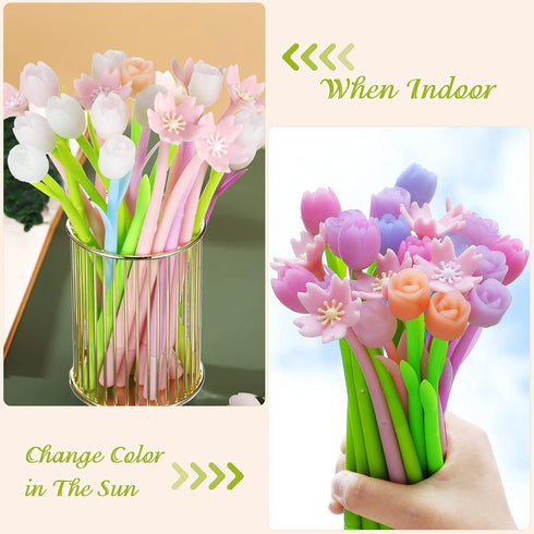18 Pieces Color Changing Flower Pens Ballpoint Pens Colorful Gel Ink Rollerball Pens for School Home Office Kids Girls Presents (Cherry Blossom Tu...