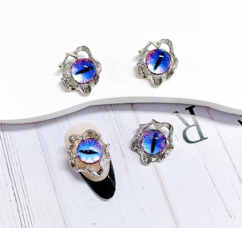 Devil Eye Nail Charms for Acrylic Nails,24PCS 3D Alloy Silver Nail Art Rhinestones Purple Eye Decoration, Nail Crystal Diamonds Y2K Nail Jewels Ac...
