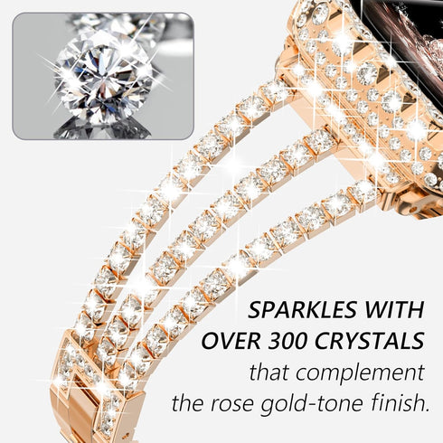 Surace Metal Band for Apple Watch Bands 40mm for Women Series 6 5 4, Bling Diamond Rhinestone Link Bracelet with 2 in 1 Waterproof Bling Case Lace...