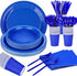 Blue Party Birthday Supplies, Blue Paper Plates Napkins Cups, Disposable Dinnerware Set Serves 25, Blue Plastic Forks Knives Spoon for Wedding Bri...