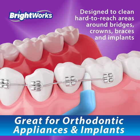 BrightWorks Manual End Tuft Brush, Cleans Difficult Areas Such as Around Crowns, Bridges, implants and Wider Gaps Between Teeth (Pack of 3)...