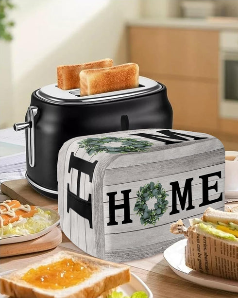 Farmhouse Toaster Cover 4 Slice, Kitchen Small Appliance Covers Bakeware Protector, Spring Eucalyptus Leaves Wreath Home Wooden Washable Oven Dust...