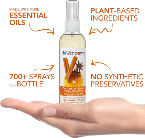 Air Freshener Spray | Citrus & Spice 4 Fl Oz | Pack of 2 | Scented w/Pure Essential Oils | Non-Aerosol Plant-Based Odor Eliminator | Room, Linen, ...