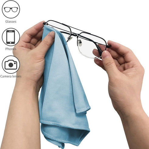 12 Pack Microfiber Glass Cleaning Cloth, 12 Inch X 16 Inch, Lint Free Quickly Clean Windows, Mirrors, Glasses, Phone Screens, Camera lenses, Blue...