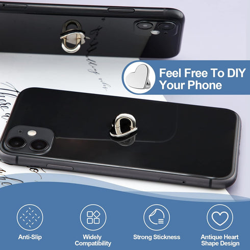 8 Pcs Cell Phone Finger Ring Adhesive Metal Phone Finger Grip Loop Stand Heart Grip Holder Phone Charm Hook for DIY Hanging Supplies (Silver)......