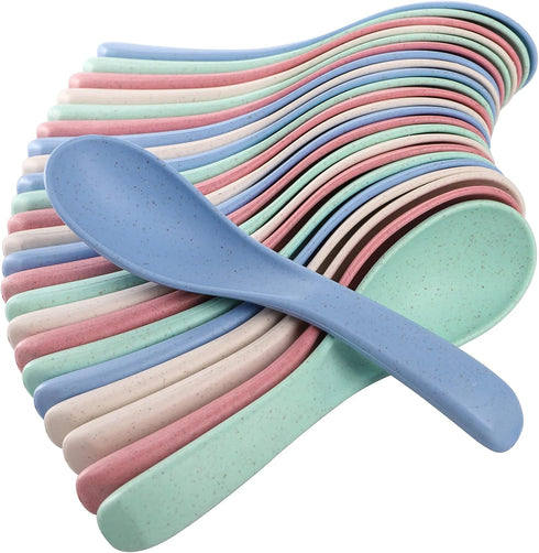 WUWEOT 24 Pack Wheat Straw Soup Spoons, 6 Inches Colourful Unbreakable Meal Spoon, Cereal Dinner Spoon for Kid and Adult, Microwave Dishwasher Saf...