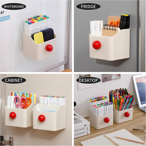 Magnetic Dry Erase Marker Holder, Beige Pencil Holder for Home Office Supplies, Whiteboard, Refrigerator, Locker Accessories, Plastic Wall Remote ...