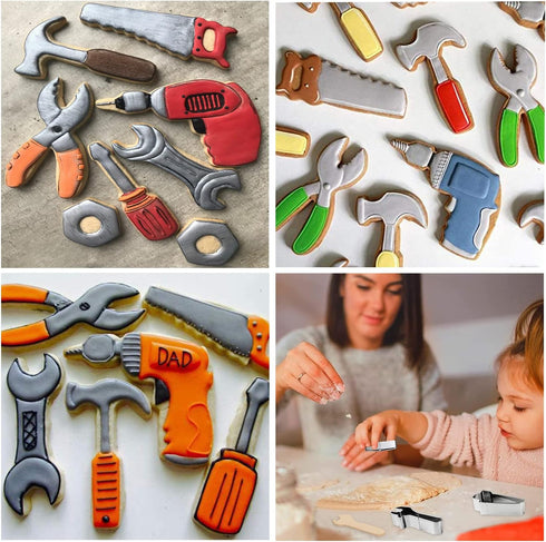 Construction Tool Cookie Cutter Set of 9 - Hammer Pliers Screwdriver Safety Helmet Hard Hat Wrench Spanner Drill Scissor Hardware Tools Cookie Cut...