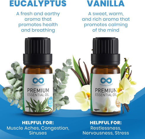 Everlasting Comfort Pure Essential Oils Set - Natural Aromatherapy Essential Oils for Diffuser, Humidifier, Home, Skin - Lavender, Geranium, Vanil...