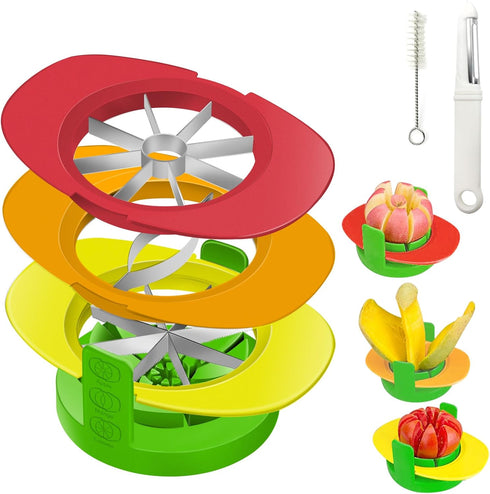 Fruit Cutter Slicer, 4 in 1 Apple Slicer with Vegetable Peeler & Cleaning Brush Mango Cutter Corer Remover Tomato Wedges Stainless Steel Heavy Dut...