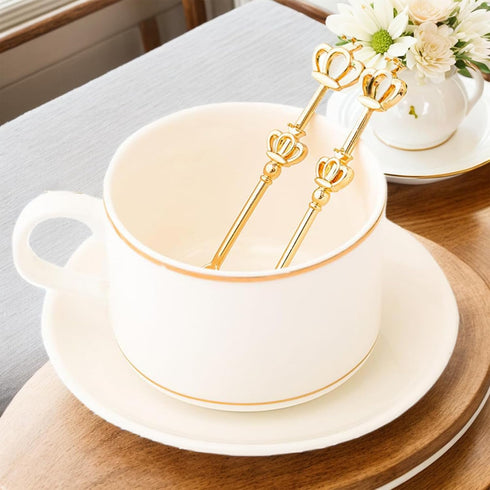 8 Pieces Golden Teaspoon Mini Gold Spoon with Crown Stainless Steel Coffee Cake Spoon Decorated Tea Spoons for Afternoon Tea Crown Spoon Party Fav...
