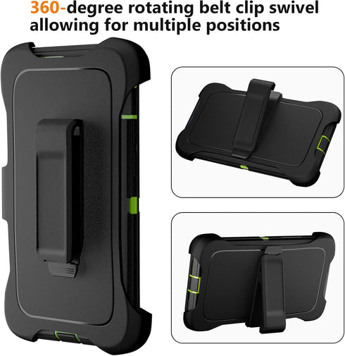 iPhone 12 Case with Belt Clip and 2 Pack Screen Protector - Military Grade Rugged Full Body Phone Case (Black+Green)......