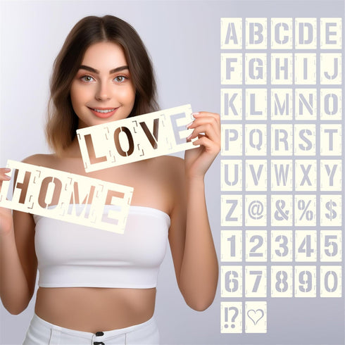 42pcs Traceable Interlocking Stencil Template Set, 3 Inch Reusable Letter Stencils, Alphabet Numbers and Symbols for Painting On Wood Bullet Journ...
