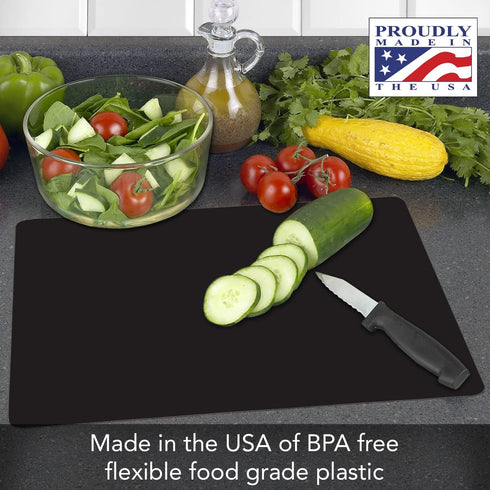 Cut N' Funnel Black Flexible Plastic Cutting Board Mat 2 Pack, 15" x 11.5", Made in the USA, Easily Funnels Foods, Knife Friendly, Easily Wipes Cl...