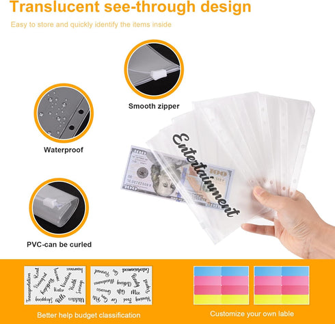 Budget Binder with Zipper Envelopes, A6 Money Saving Binder with Cash Envelopes for Budgeting, Money Bill Organizer for Cash, Budget Planner for S...